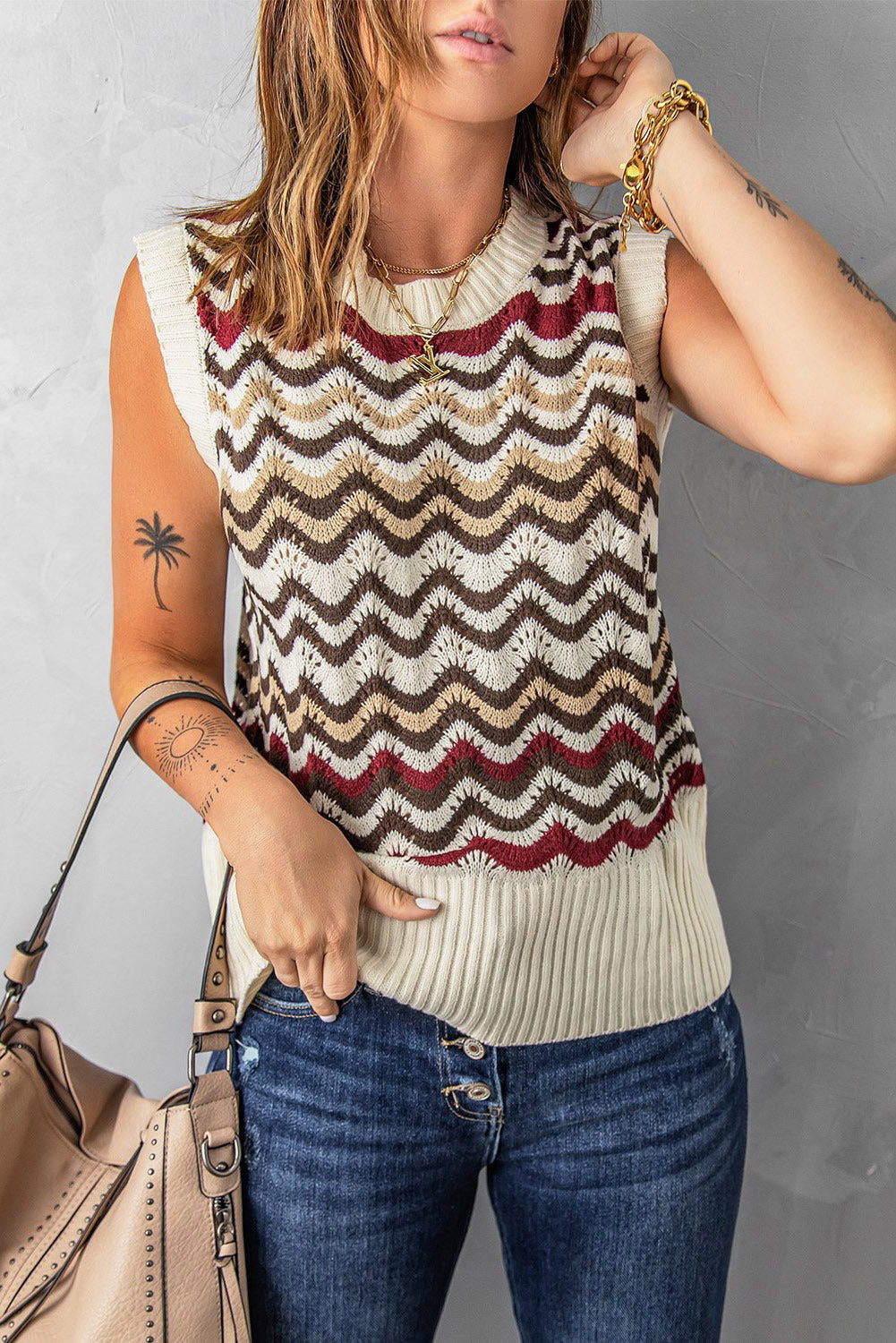 Knit Tank Vest Hollow Out Lace Crochet Sleeveless Vest
