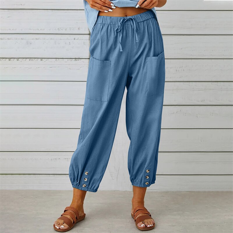 Solid Color Drawstring Elastic Waist Work Trousers