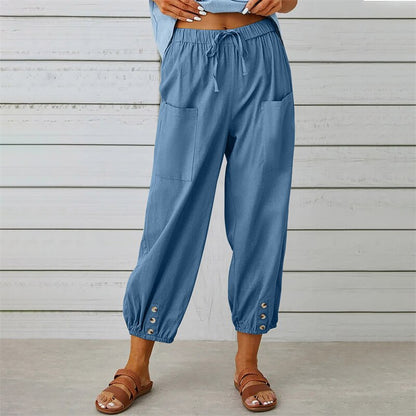 Solid Color Drawstring Elastic Waist Work Trousers