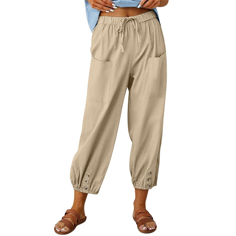 Solid Color Drawstring Elastic Waist Work Trousers