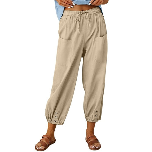 Solid Color Drawstring Elastic Waist Work Trousers