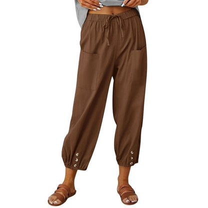 Solid Color Drawstring Elastic Waist Work Trousers
