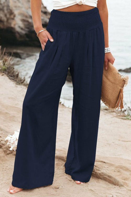 Summer for  Pants Office Lady Cotton Linen Pockets Solid Loose Casual