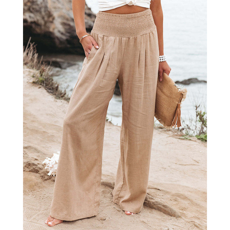Summer for  Pants Office Lady Cotton Linen Pockets Solid Loose Casual