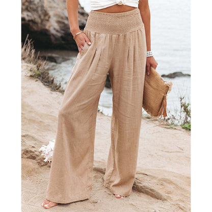 Summer for  Pants Office Lady Cotton Linen Pockets Solid Loose Casual
