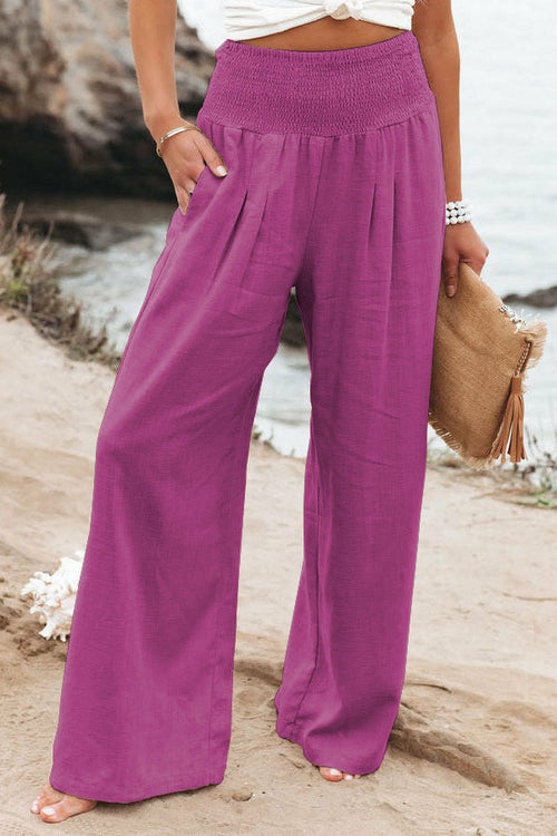 Summer for  Pants Office Lady Cotton Linen Pockets Solid Loose Casual