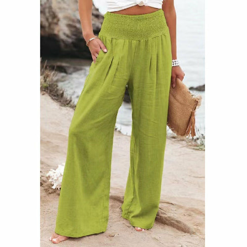 Summer for  Pants Office Lady Cotton Linen Pockets Solid Loose Casual