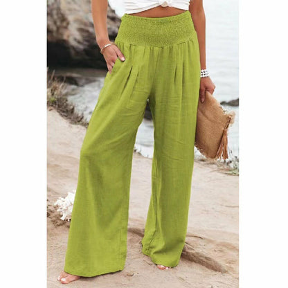 Summer for  Pants Office Lady Cotton Linen Pockets Solid Loose Casual