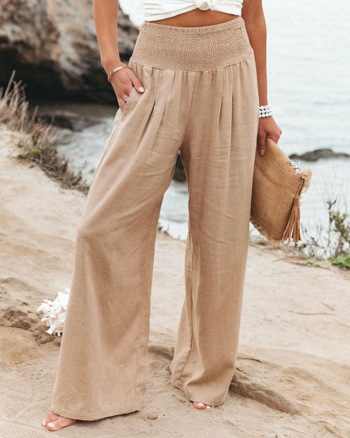 Summer for  Pants Office Lady Cotton Linen Pockets Solid Loose Casual