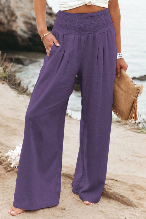 Summer for  Pants Office Lady Cotton Linen Pockets Solid Loose Casual