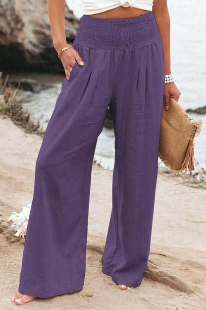 Summer for  Pants Office Lady Cotton Linen Pockets Solid Loose Casual