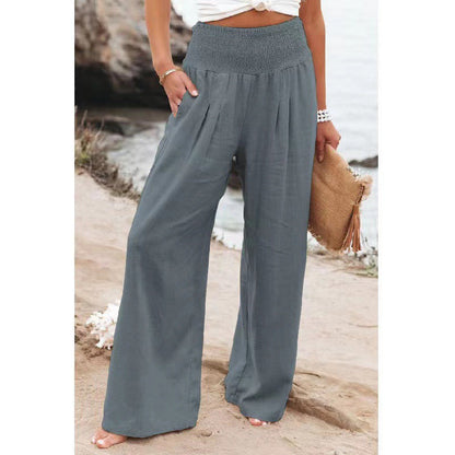 Summer for  Pants Office Lady Cotton Linen Pockets Solid Loose Casual