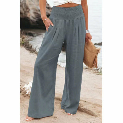 Summer for  Pants Office Lady Cotton Linen Pockets Solid Loose Casual