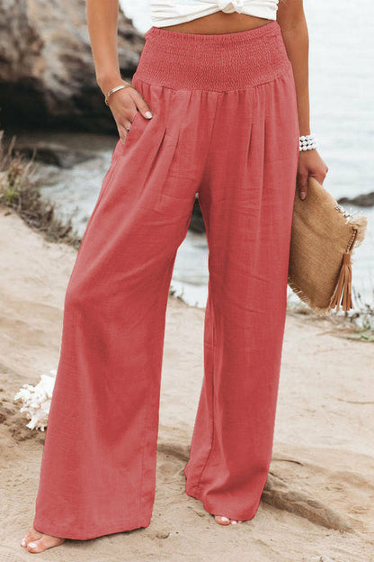 Summer for  Pants Office Lady Cotton Linen Pockets Solid Loose Casual