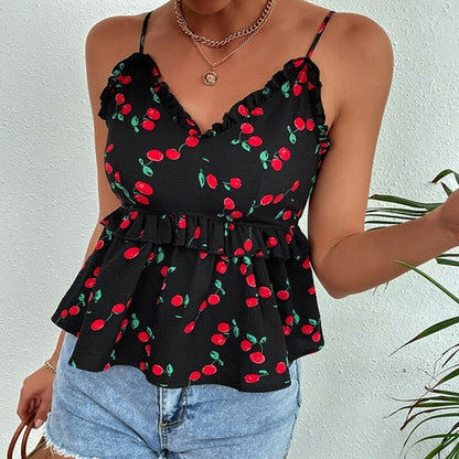 Ruffle Vest Tank Top with V-Neckline