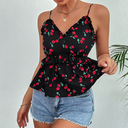 Ruffle Vest Tank Top with V-Neckline