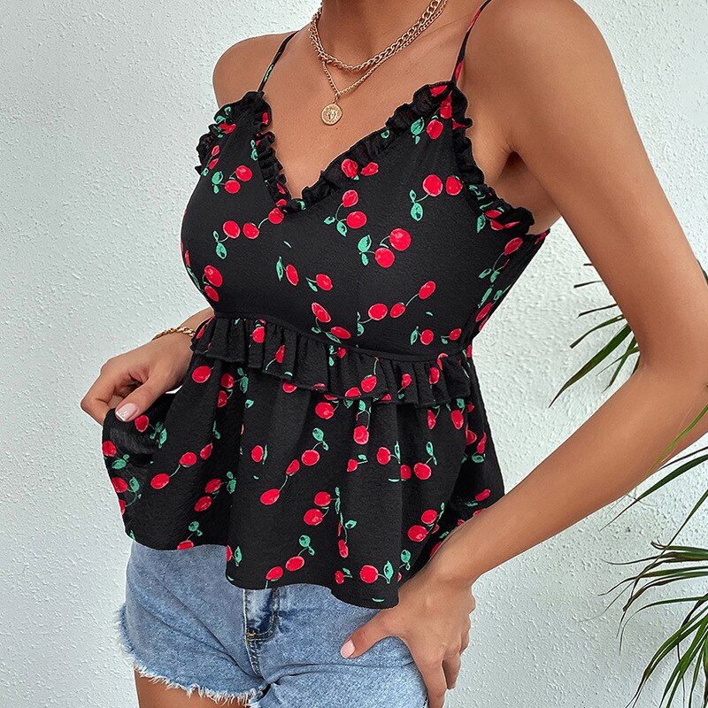 Ruffle Vest Tank Top with V-Neckline