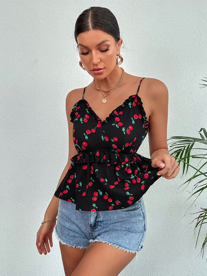 Ruffle Vest Tank Top with V-Neckline