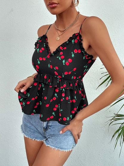 Ruffle Vest Tank Top with V-Neckline
