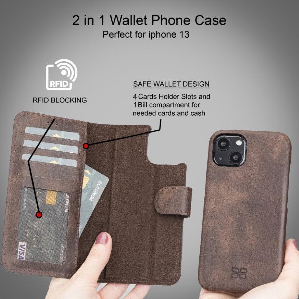 Custodia a portafoglio staccabile con rivestimento completo in pelle per Apple iPhone serie 13 