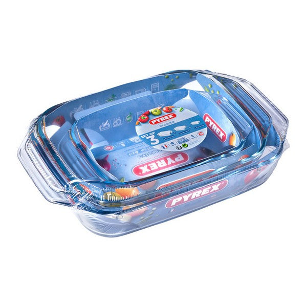 Set of Oven Dishes Pyrex Transparent Borosilicate Glass (3 pcs)