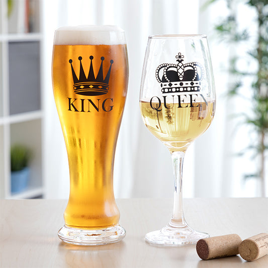Glass and Wine Glass Set King & Queen 2 Pieces