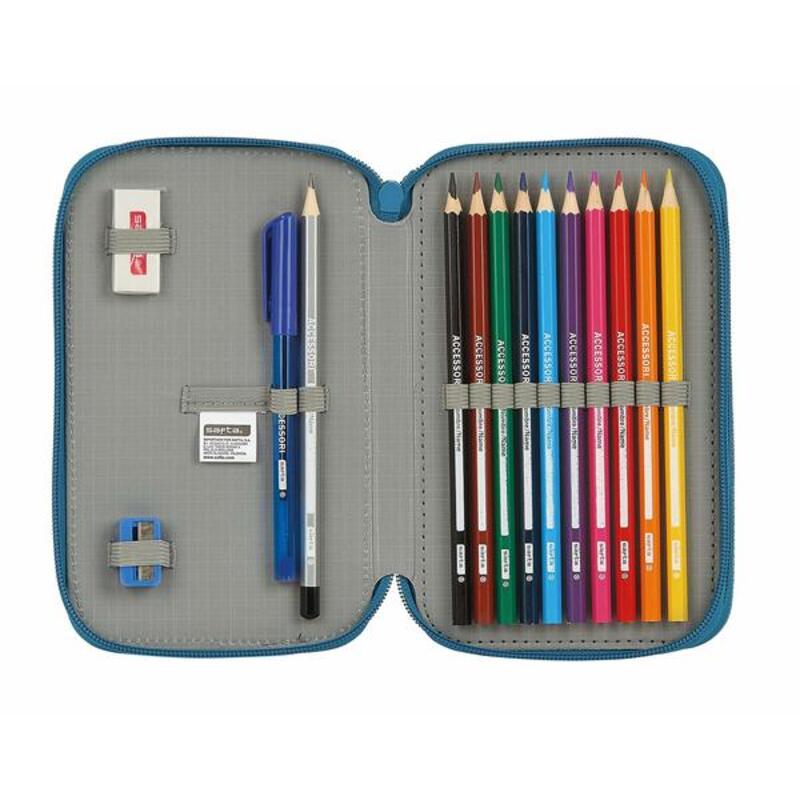 Double Pencil Case BlackFit8 Egeo Blue (28 pcs)