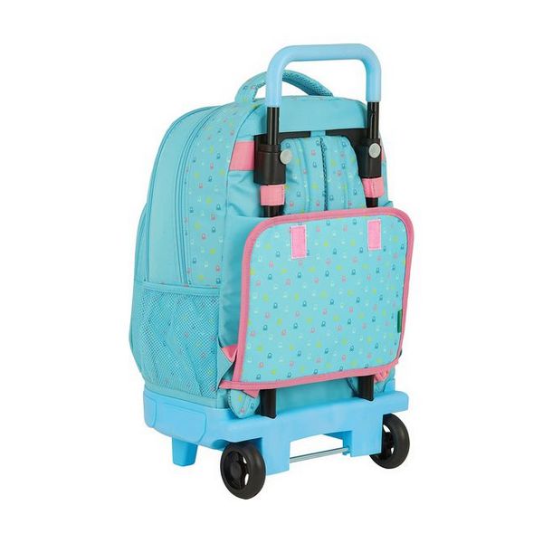 School Rucksack with Wheels Compact Benetton Candy Light Blue