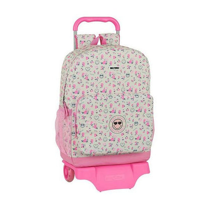 School Rucksack with Wheels 905 Smiley World Garden White Pink