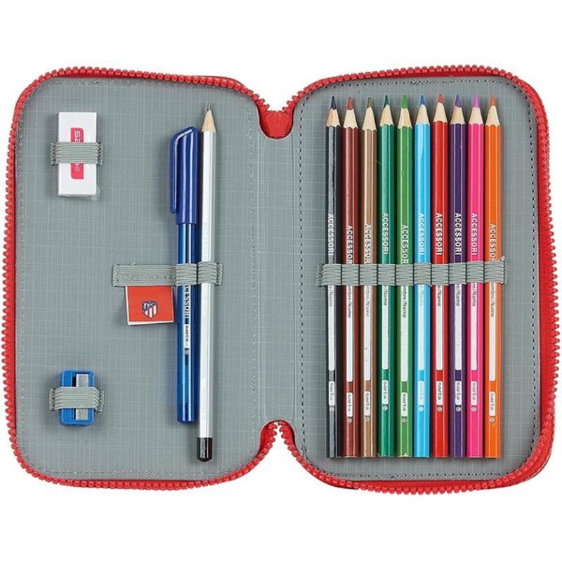 Double Pencil Case Atlético Madrid White Red (28 pcs)
