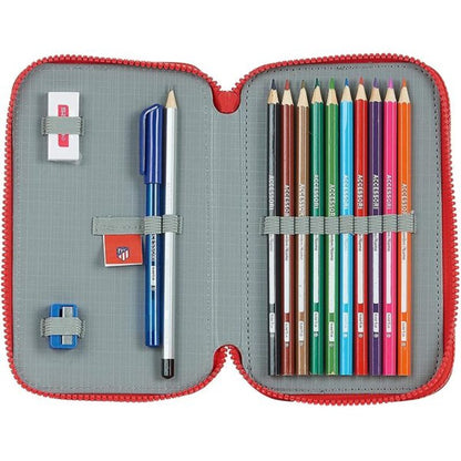 Double Pencil Case Atlético Madrid White Red (28 pcs)