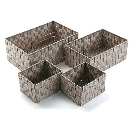 Set of Stackable Organising Boxes Textile (4 Pieces) (25 x 15 x 38 cm)