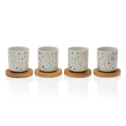 Piece Coffee Cup Set Vivid Terrazzo Bamboo Porcelain (4 pcs)