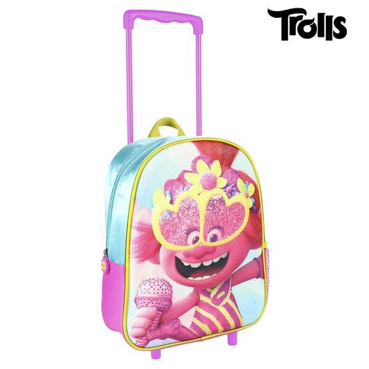 3D School Bag with Wheels Trolls Pink