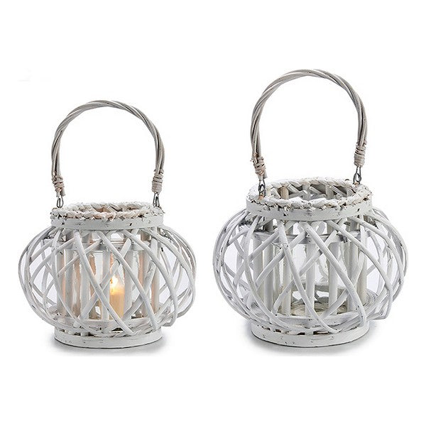 Candleholder White wicker Crystal