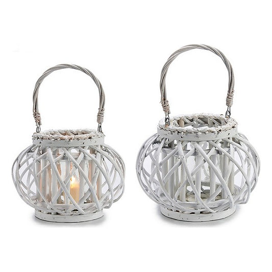 Candleholder White wicker Crystal