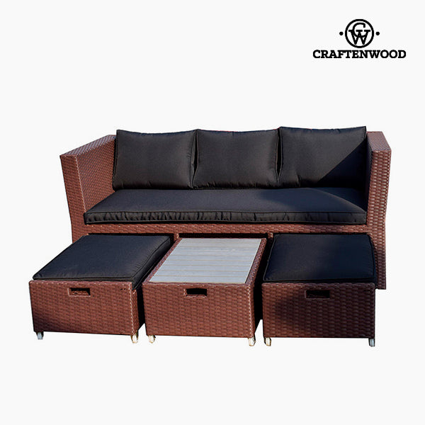 Sofa and Pouf Set (4 pcs) Rattan Brown Black