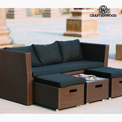 Sofa and Pouf Set (4 pcs) Rattan Brown Black