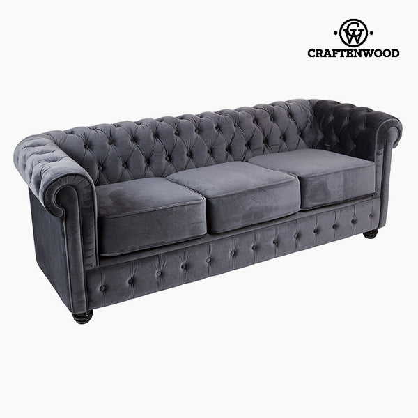 Divano Chesterfield a 3 posti in velluto grigio - Collezione Relax Retro di Craftenwood