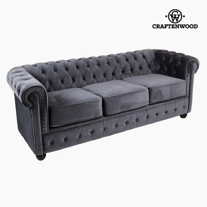 Divano Chesterfield a 3 posti in velluto grigio - Collezione Relax Retro di Craftenwood