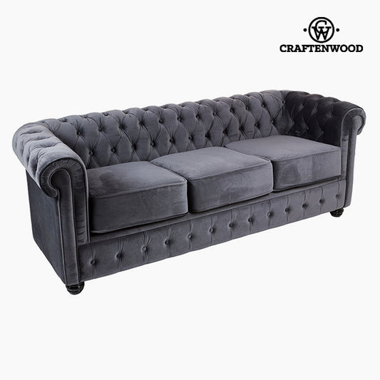 3 Seater Chesterfield Sofa Velvet Grey - Relax Retro Collection by Craftenwood