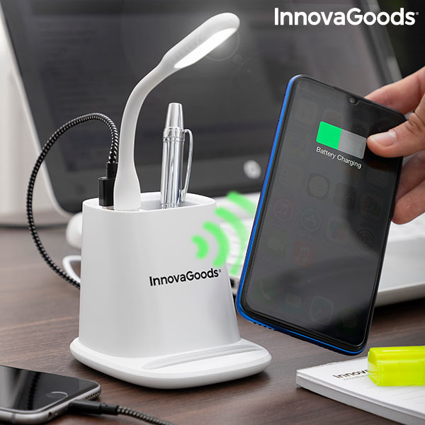 Caricatore Wireless 5 in 1 con Supporto Organizer e Lampada LED USB DesKing InnovaGoods