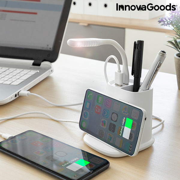 Caricatore Wireless 5 in 1 con Supporto Organizer e Lampada LED USB DesKing InnovaGoods