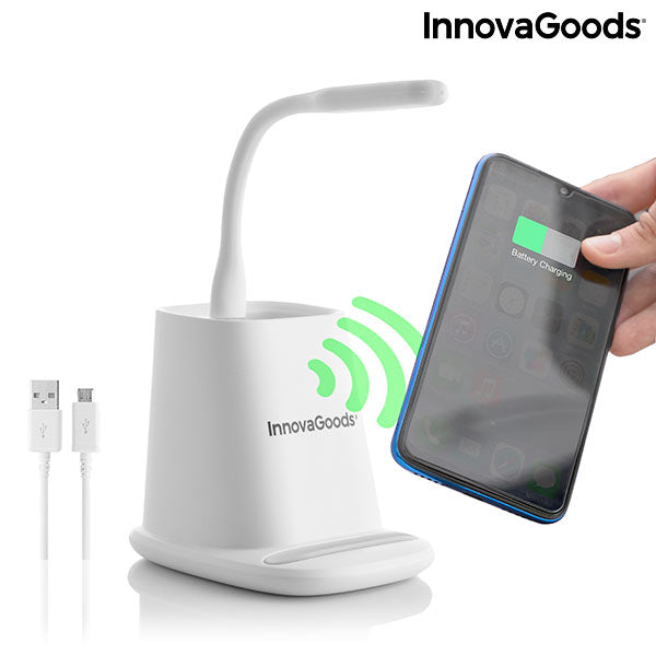 Caricatore Wireless 5 in 1 con Supporto Organizer e Lampada LED USB DesKing InnovaGoods