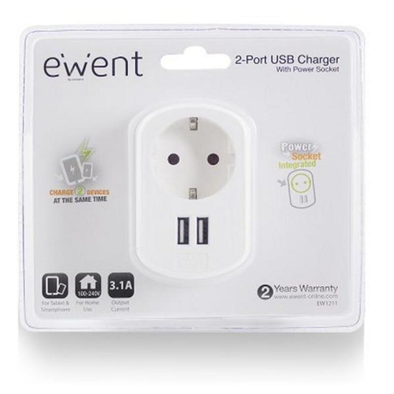Spina da muro con 2 porte USB Ewent EW1211 3,1 A