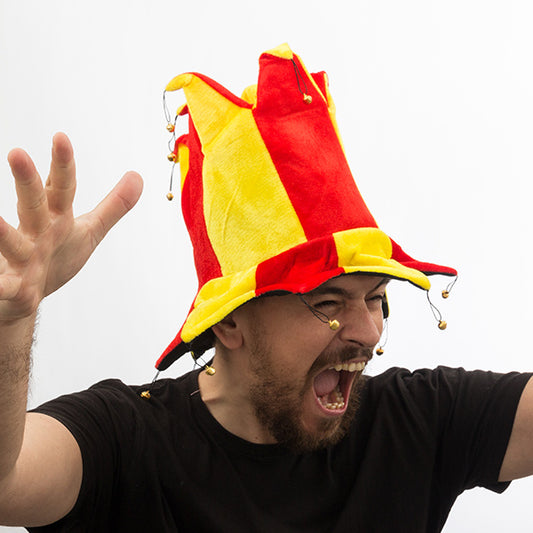 Cappello da giullare con bandiera spagnola con 14 campanelli