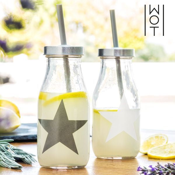 Glass Bottle with Star Straw