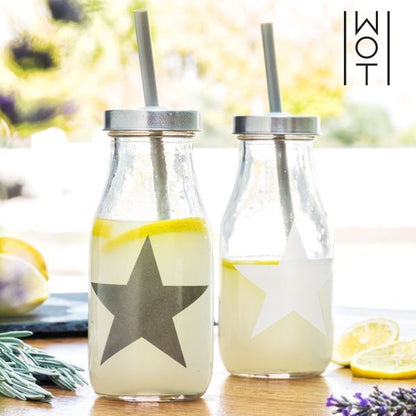 Glass Bottle with Star Straw