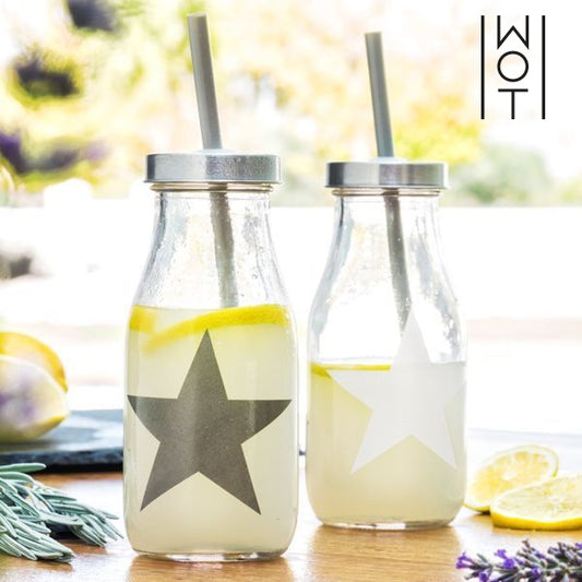 Glass Bottle with Star Straw