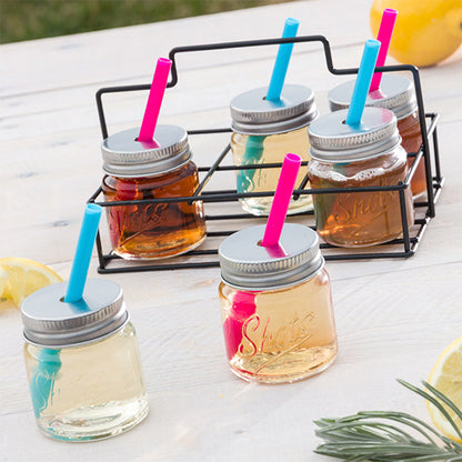 Wagon Trend Shot Glasses with Lids, Straws and Metal Basket (pack of 6)